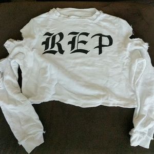 Taylor Swift white crop long sleeve reputation top